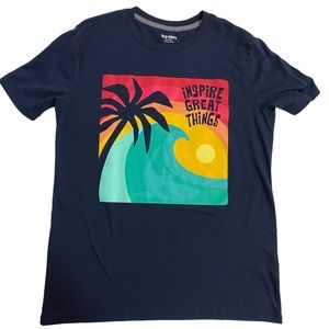 OLD NAVY T-Shirt Navy Blue Graphic Tee Size 14 Short Sleeve Crew Neck Tropical